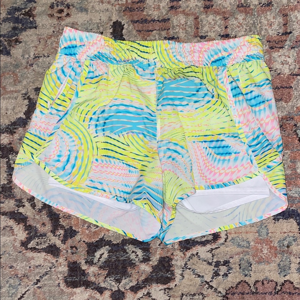 Avia Neon Wave Print Athletic Shorts - Yellow, Blue, Pink